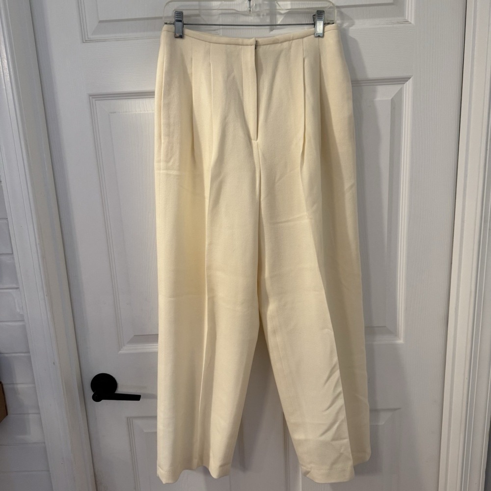 Valerie Stevens Pure Wool Pants Sz 10 Cream Trousers Pleated Formal Party